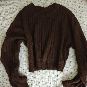 Cozy Thin Brown Cable Knit Sweater
